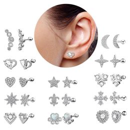 Stud Earrings 1 Pair Moon Star Heart Toe CZ Cartilage Earring Steel Piercing Tragus Barbell For Women Men