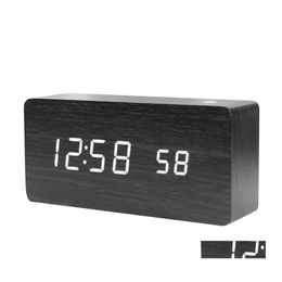 Desk Table Clocks Us Stock Led Wooden Digital Alarm Clock With Usb Charging Ports Black301W Drop Delivery Home Garden Decor Dhfll