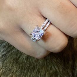Cluster Rings Original 925 Sterling Silver Finger Ring Set 2Ct Cushion Cut Diamond Wedding Engagement For Women Topaz Gemstone JewelryCluste