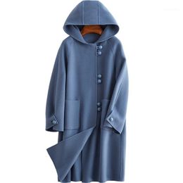 Women's Wool & Blends 2023 Temperament Two-sided Woollen Overcoat Long Fund Overknee Even Hat Loose Coat