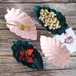 Dinnerware Sets Nordic Pure Colour Leaf-shaped Ceramic Fruit Tray Home Living Room Dried Dessert Light Luxury Creative Storage