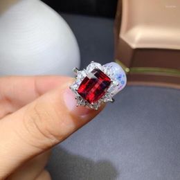 Cluster Rings KJJEAXCMY Fine Jewelry 925 Sterling Silver Inlaid Natural Garnet Women's Vintage Square Gem Adjustable Ring Support Dete