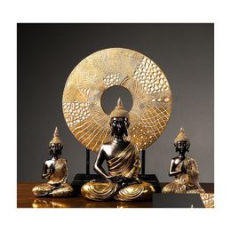 Party Decoration Buddha Statue Gold Blessing Thai Figurines Office Scpture Meditation Miniatures Ornament Home Decorparty Drop Deliv Dhjbt