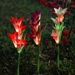 3Pcs/Set Solar LED Garden Outdoor Light Powered Lily Flowers Lights Lawn Pathway Landscape Decor Yard Lamps