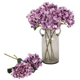 Decorative Flowers & Wreaths Purple Silk Hydrangea Artificial Realistic Bouquet For Wedding Party Decor Home DecorationsDecorative
