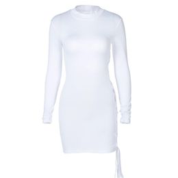 Casual Dresses Women Sheath Dress Female Solid Color Bandage Hollow-Out O-Neck Long Sleeves Sexy Tight Skirt For Ladies White/Orange
