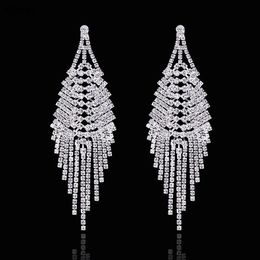Long Bridal Luxurious Tassel Jewelry Sparkly Crystals Women Earrings for Wedding Formal Events Prom Ladies Accessories Anniversary Gifts CL1690