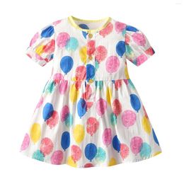 Girl Dresses Toddler Baby Girls Button Up Dress Summer Beach Colourful Balloon Print Short Sleeve Ruffle Tie Flower 9 Month