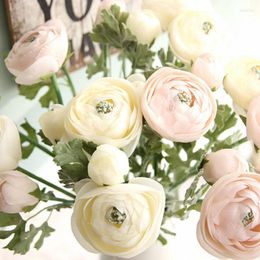 Decorative Flowers Artificial Ranunculus Tea Rose Real Touch Bulbs Silk Flower For Wedding Decoration