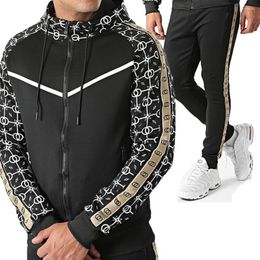 Men's Tracksuits Spring And Autumn Men Women Collared Sports Leisure Suit With Hoodie Set Long Sleeve Printed Running Fitness Clothes