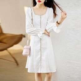 Casual Dresses Autumn Spring Midi White Dress Women 2023 Long Sleeve Elegant Runway Korean For Wedding Guest Birthday Prom