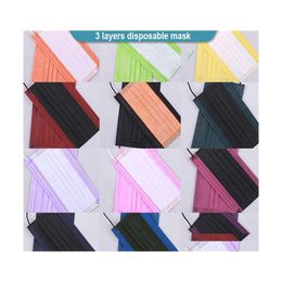 Other Home Garden 15 Colours Disposable Masks Breathable Dustproof 3Layer Protective Face Mask Drop Delivery Dh4Xh