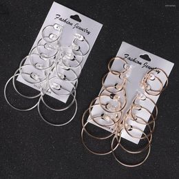 Hoop Earrings 6Pair/Set Punk Gold Silver Colour For Women Vintage Round Circle Earring 2023 Fashion Drop Jewellery