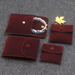 Jewellery Pouches 1pcs Wine Red Envelope Button Velvet Watch Bags Wedding Necklace Packing Pouch Double Sided Bag 7x7 8x8 10x10cm