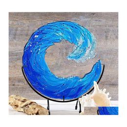 Novelty Items Ocean Wave Fused Glass Scpture Gradient Blue Ornament Decoration Waves Shape Resin Art Crafts For Home Decor Drop Deli Dhtcw