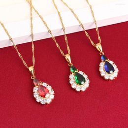 Pendant Necklaces Fashion Brand Jewellery 3 Colour Zircon Stone Necklace Bule White Red Water Drop Crystal Druzy