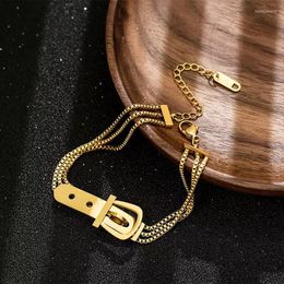 Link Bracelets Fashion Stainless Steel Belt Shape Strap Charm Gold Bangle Women Jewelry Gift Punk Layered High Quality