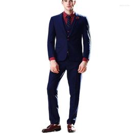 Men's Suits 2023 Fashion Handsome Navy Blue Notched Lapel Single Button Tuxedos For Groomsmen Wedding Slim Fit Formal Wear 3 Pieces