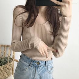 Women's Sweaters Women's V-neck Slim-fit Pullovers Tight-fitting And Versatile Long-sleeved Knitted Bottoming Shirts