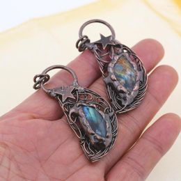 Pendant Necklaces Bohemia Antique Soldered Dagger Shape Flash Labradorite Natural Raw Stone Vintage Necklace For Women JewelryDIY Making