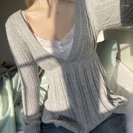 Women's Sweaters Vintage Fairycore Y2K Cute Autumn V-neck Fashion Grunge Knit Pullovers Aesthetic Korean Loose Casual Tops