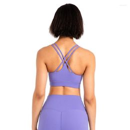 Yoga Outfit Solid Color Fitness Bra Women Gym Tank Top Soft Cross Vest High Impact Brassiere Comprehensive Training Jogging Chest Pad