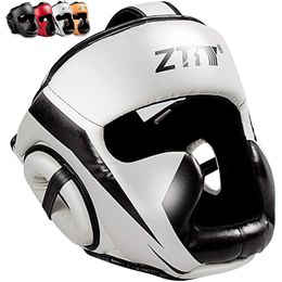 Equipaggiamento protettivo ZTTY Casco da boxe completamente coperto Muay Thai PU Leather Training Sparring Copricapo Attrezzatura da palestra Taekwondo Head Guard 230113