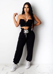 Women's Tracksuits ADFVAT Sexy Two Piece Set Summer Clothes Women Off Shoulder Crop Top And Lace Up Bandage Pant Lounge Wear Club Outfit CM7