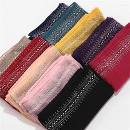 Ethnic Clothing Glitter Stripe Equins Viscose TR Cotton Scarf Women Wraps Plain Muslim Hijab Headband Fringe Headscarf Islam Long Shawl