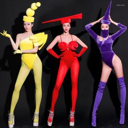 Stage Wear Sexy Bodysuit Adult Nightclub Drag Queen Costume GOGO Dance Dress Women Rave Hat Festival Clothes Club Carnival Outfit