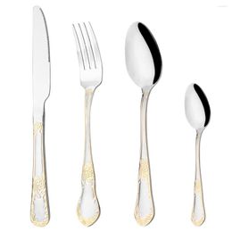 Dinnerware Sets 16Pcs 304 Stainless Steel Dinner Tableware Coffee Spoon Knife Fork Flatware Set Gold Cutlery Kitchen Silverware