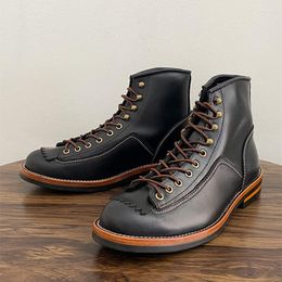 Boots Handmade 2023 Vintage British Men Japanese Cow Leather Ankle Autumn Winter Tooling Work Motorcycle Platform