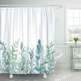 Emvency Fabric Shower Curtain Curtains with Hooks Green Eucalyptus Watercolour Floral Pattern Botanical Artistic Border Botany Bouquet Branch Christmas