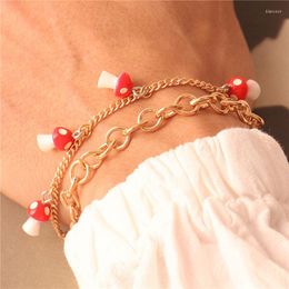 Link Bracelets Mushroom Bracelet Bohemian Double Chain Fashion Joker Loose Charm For Women Jewellery Gift Female