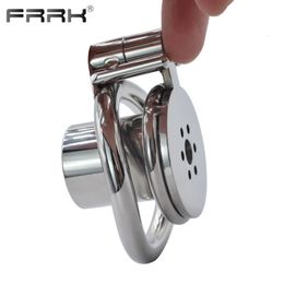 Cockrings FRRK Hardcore Inverted Male Chastity Cage with Allen Key Cock Lock Stainless Steel Cylinder Penis Rings Negative Adults Sex Toys 230113