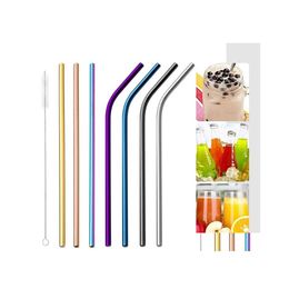 Drinking Straws 304 Stainless Steel Sts 21.5Cm Reusable Straight Bent St Colorf Metal Cleaner Brush Sile Tips Party Bar Drop Deliver Dhvk1