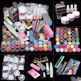 Nail Art Kits Professional 42 Acrylic Tips Powder Liquid Brush Glitter Clipper Primer File Set Tools New Deco Dhvwq