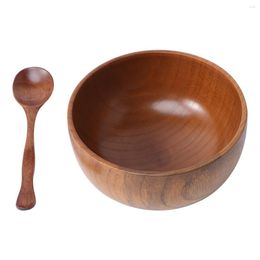 Bowls 2pcs Bowl And Spoon Set Wooden Rice Eco-friendly Tableware Container For Restaurant Home