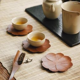 Table Mats Chinese Style Wooden Coffee Mat Round Square Insulation Pad Cup Decorative Cushion Water Desktop Decor