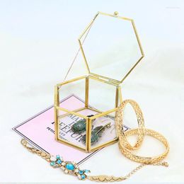 Jewellery Pouches Vintage Geometrical Glass Box Retro Earring Ring Flower Plants Display Case Wedding Decor