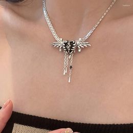 Choker Vintage Silver Color Simple Tassel Heart Pendant Necklace Gothic Statement Y2K Girl Retro Jewelry For Women