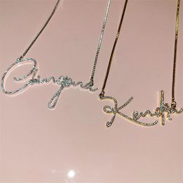 Chokers Custom Crystal Name Letter Necklace for Women s with Diamond Personalized Different Fonts 230113