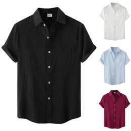 Men's Casual Shirts 2023 Summer Shirt Men's Baggy Solid Cotton Linen Short Sleeve Button Plus Size M-3xl Hawaiian Camisa Masculina