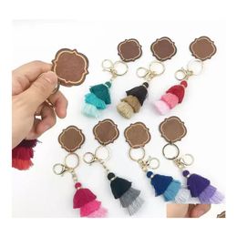 Party Favor Ups Personalized Wooden Keychain Threelayer Cotton Tassel And Chip Pendant Key Ring Mticolor Drop Delivery Home Garden F Dhhuk