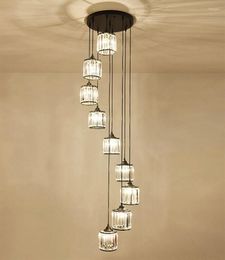 Pendant Lamps Postmodern Staircase Hanging Lamp Villa El Middle Floor Lobby Stair Light Fixtures Luxury Crystal