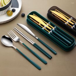 Dinnerware Sets Luxury 6pcs Camping Portable Cutlery Set Stainless Steel Children's Tableware Chopsticks Spoon Knife Fork Kitchen