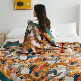 Blankets American Country Style Cotton Blanket Soft Gauze Sofa Cover Throw For Bedroom Bird Flower Leisure Bedspread Chair