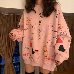 Women's Hoodies & Sweatshirts Pink Sweatshirt Autumn Women Kawaii Cute Oversized Pullovers Tops Loose Leisure Girls Streetwear Harajuku Cart