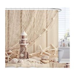 Shower Curtains Nautical Decor Curtain Extra Long Coastal Sea Shell Fishing Net Lighthouse Starfish Ocean Beach Fabric Bathroom Set Dhlqr