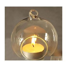 Candle Holders Hanging Holder Crystal Glass Candlestick Home Wedding Party Dinner Decor Round Air Plant Bubble Balls Drop Delivery Ga Dh3Kz